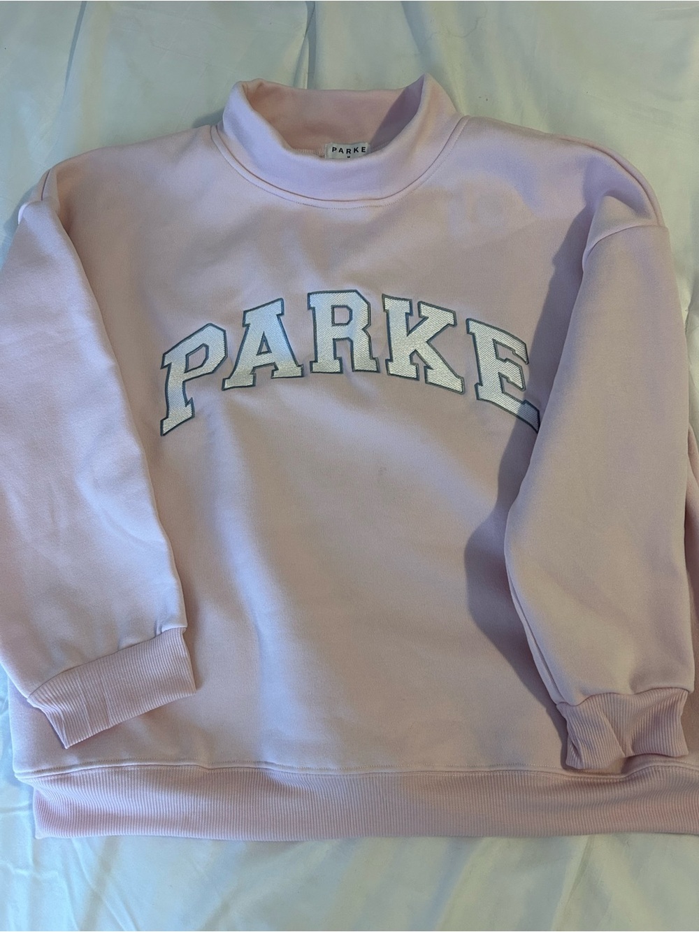 Parke Light Pink Crewneck Sweatshirt with Varsity Logo NWOT